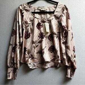 Saltwater LUXE Floral Brown and Cream Blouse Sz S